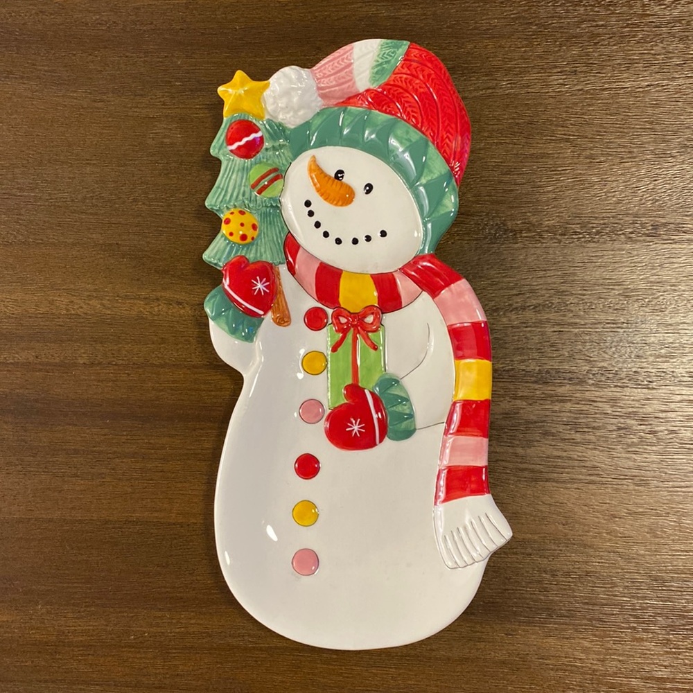 Fitz and Floyd Snowflake & Jake Dessert Sandwich Snack Tray 12” x 6” (CRAZING)